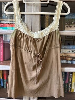 Vintage Weston Wear Brown Chemise with Cream Lace Trim